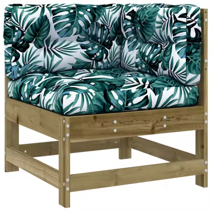vidaXL Sofá esquinero con cojines madera maciza de pino Pino natural, Pino blanco, Pino gris Conjunto Terraza Muebles Jardín Exterior Juego de Muebles de jardín Mueble Jardín Exterior Muebles de Salon Exterior - 1