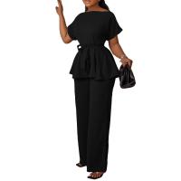 Conjunto De Pantalones Y Blusa Elegante Para Mujer Traje De Oficina Con Cinturón Alto Ajustado Ropa Trasera Larga Estilo Recto - details 40