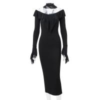 Vestido Bodycon De Malla Con Volantes Y Cuello Redondo Elegante Y Sexy De Candyhot Para Fiesta Club Noche Vestidos Largos - details 7