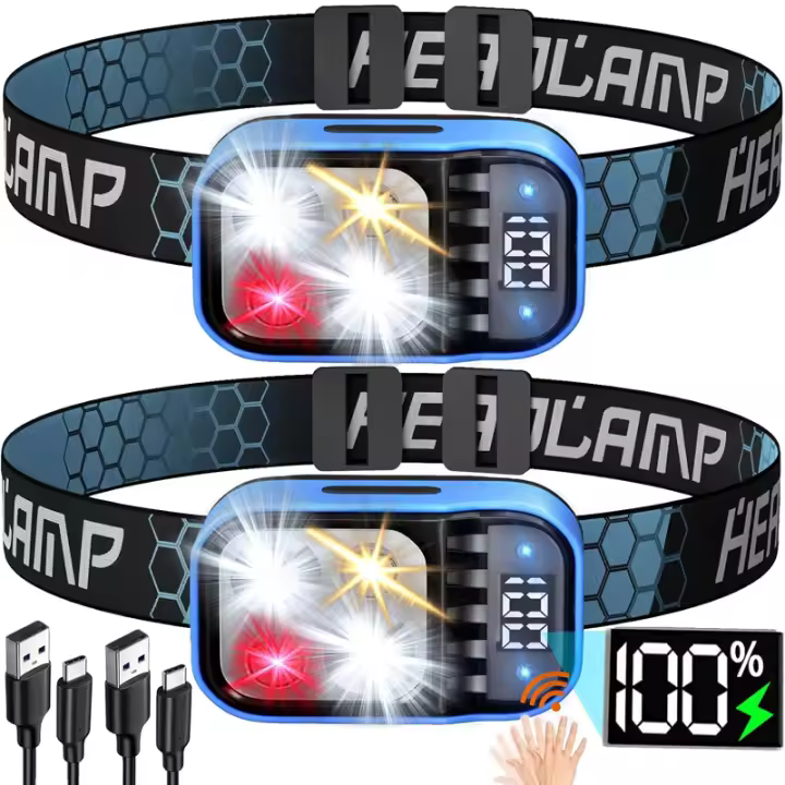 Linterna Frontal Recargable 1500LM Con Sensor Luz LED Blanca Roja Impermeable Para Camping Senderismo Sobrevivencia Pesca Emergencia - 1