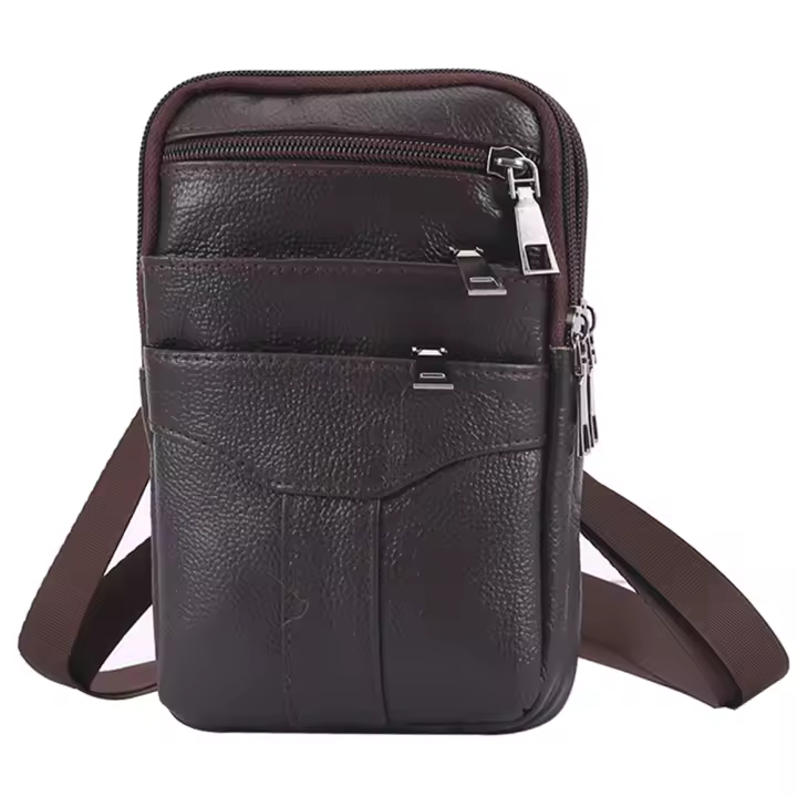 Bolso De Hombro Para Hombre Estilo Vintage Multicapa De Cuero Legítimo Y PU Bolso De Cintura Ligero Moda Viaje Exterior - 1