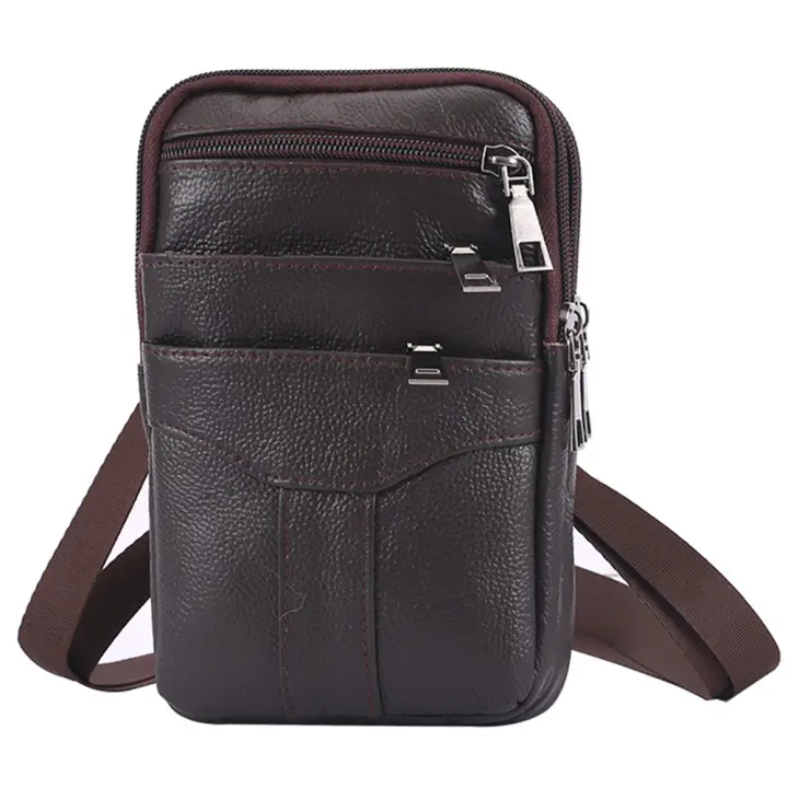 Bolso De Hombro Para Hombre Estilo Vintage Multicapa De Cuero Legítimo Y PU Bolso De Cintura Ligero Moda Viaje Exterior - 1