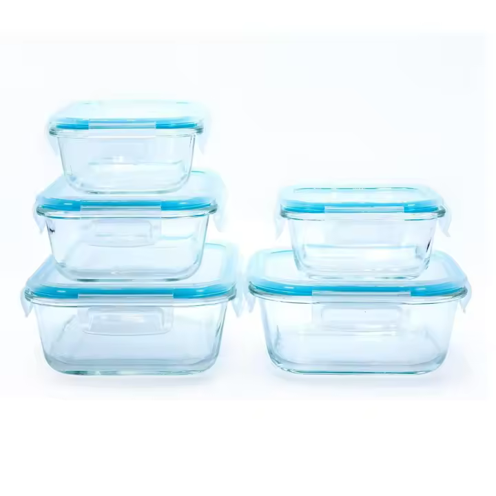 Set de Recipientes Herméticos Almalux® – 5 Tuppers, Piezas de Cristal Borosilicato | Apto para Horno, Microondas y Congelador | Libre de BPA - 1