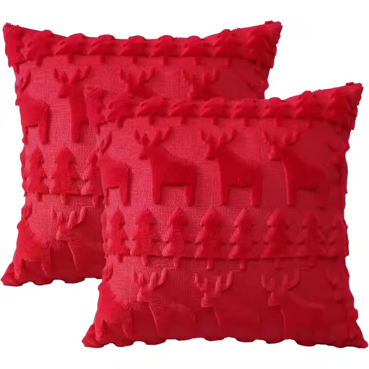 Juego de 2 fundas de cojín de terciopelo navideño, funda de cojín decorativa suave para sofá, dormitorio, oficina, sala de estar, Navidad, 45 x 45 cm - 1