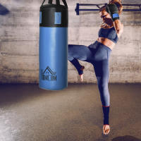 HOMCOM Saco de Boxeo Profesional Punching Bag con Guantes de 8 oz Gancho y Bolsa de Almacenaje Saco de Arena de Entrenamiento para Adultos y Adolescentes Ø25x102 cm Azul - details 1