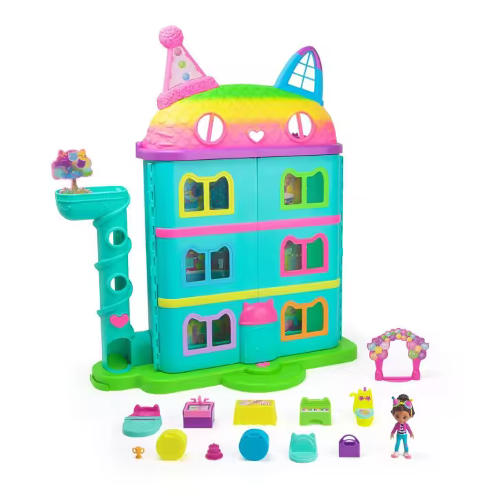 SPIN MASTER - LA CASA DE MUÑECAS DE GABBY - CASA DE MUÑECAS FESTIVA GABBY´S DOLLHOUSE CON SONIDOS, FIGURA, 10 ACCESORIOS ARCOIRIS Y 2 CAJAS SORPRESA - Juegos Infantiles - Juguetes Niños +3 años - 1