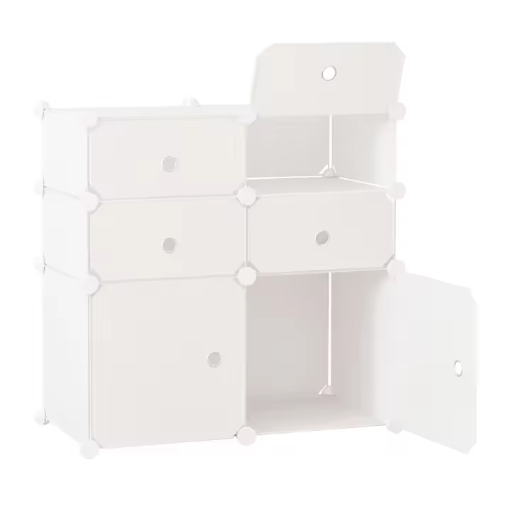 HOMCOM Armario Modular Plástico Estantería 6 Cubos Ropero Zapatero Aparador Combinado Pegatinas Adhesivas Decorativas Ropero Zapatero Combinado Mueble Organizador Ropa Zapatos Accesorios Juguetes - 1