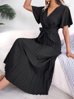 Vestido Maxi Elegante De Cintura Alta Con Volantes Y Mangas De Mariposa Para Mujer Vestido De Fiesta Casual De Polyester - details 8