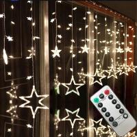 Curtain De Luces LED En Forma De Pentagrama Control Remoto Para Decoración Interior De Bodas Cumpleaños Y Navidad Luz De Ambiente Impermeable - details 0