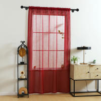 Cortina Sutil Roja Vibrante Para Decoración De Hogar Oficina Sala De Estar Y Dormitorio Con Bolso De Percha Moderna Translúcida - details 7