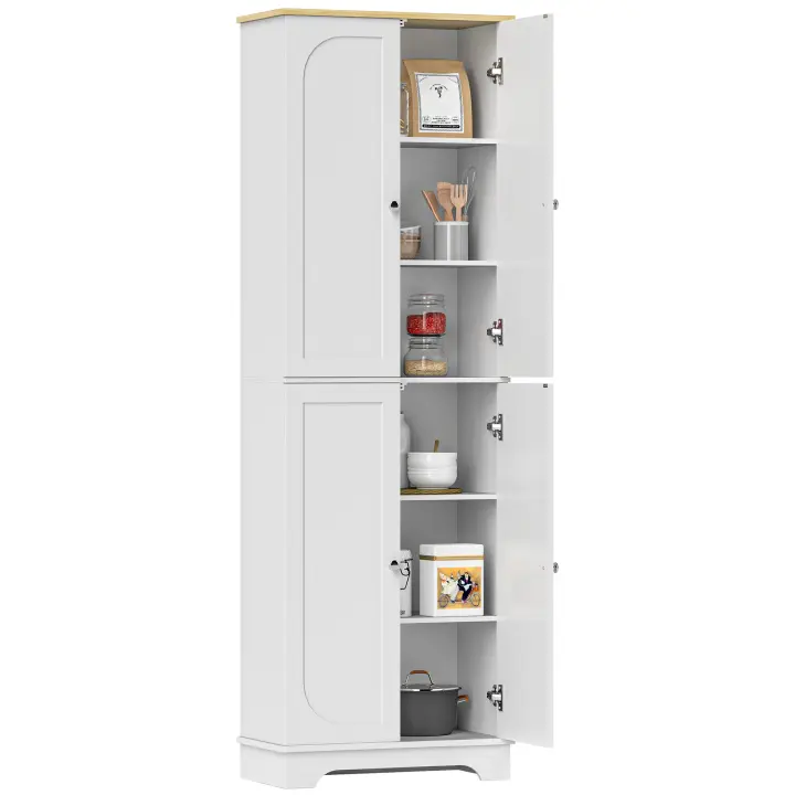 HOMCOM Alacena de Cocina Armario de Cocina Mueble Auxiliar de Cocina con 4 Puertas y Estantes Ajustables para Comedor Salón 60x30x183 cm Blanco - 1