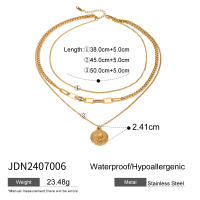 Collar Personalizado Uworld Fashion En Acero Inoxidable 3 En 1 Moneda Colgante 18K Gold Impermeable Para Mujer Joyería Moda - details 4