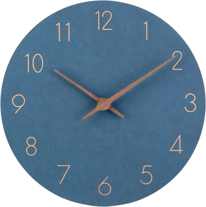 Reloj de pared de madera, silencioso, moderno, de 29 cm, de cuarzo, grande, funciona con pilas, fácil de leer, para dormitorio, hogar, cocina, dormitorio, oficina, escuela (azul) - 1
