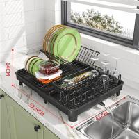 Escurrecubiertos retráctil de acero inoxidable negro de un nivel con bandeja de goteo y soporte para cubiertos,Soporte de esponja para fregadero de cocina - details 1