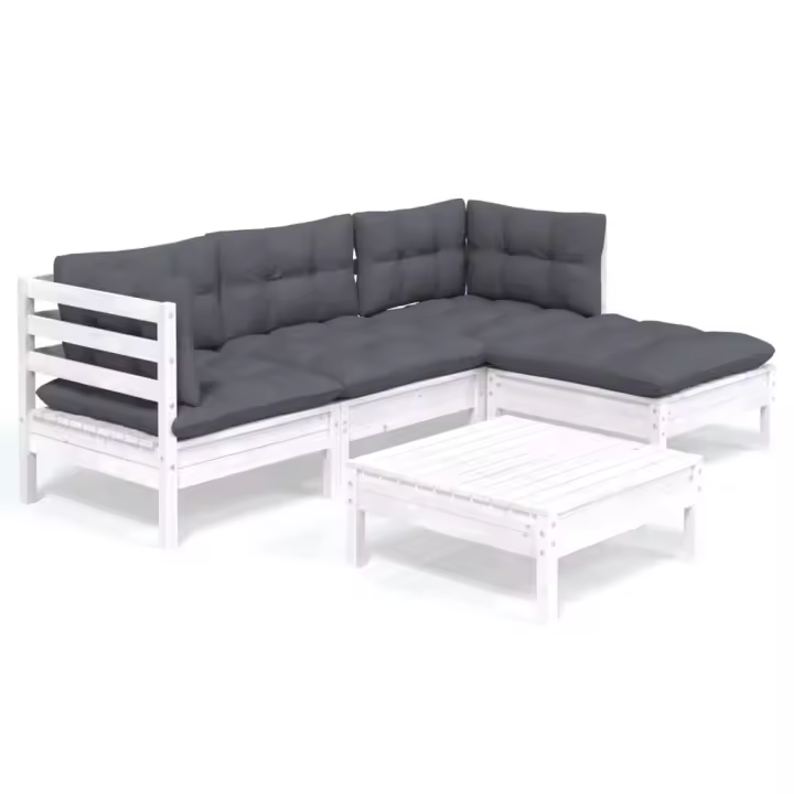 vidaXL Muebles de jardín 5 pzas con cojines blanco madera de pino - 1