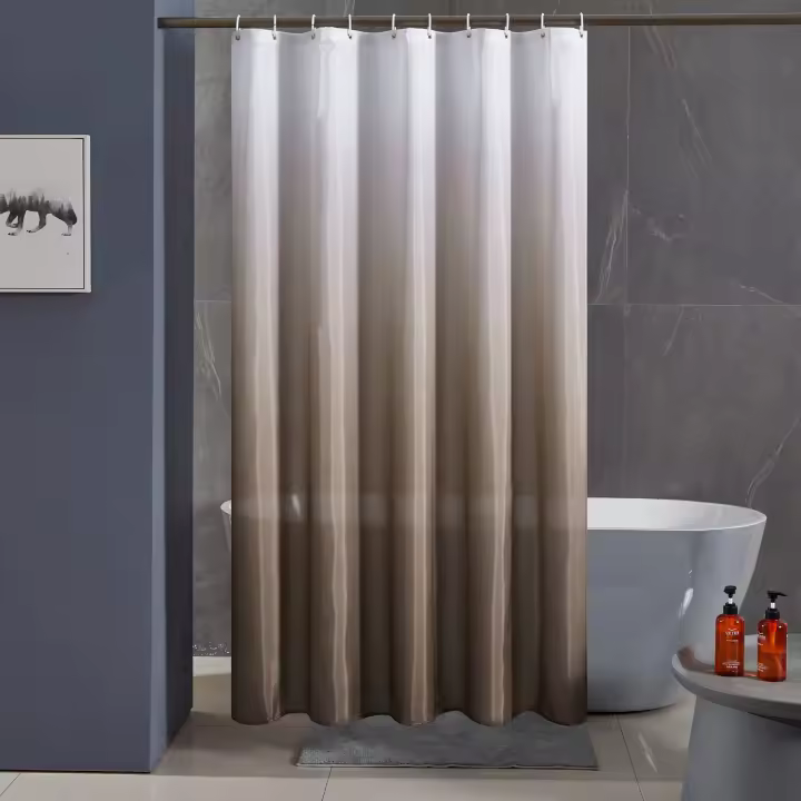 Cortina de ducha antimoho, tela lavable a máquina, cortina de baño textil impermeable en diseño de poliéster con 12 ganchos, 200x200 cm, color topo degradado - 1