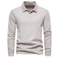 Primavera y otoño nuevos hombres lavados de manga larga con cuello casual tops de color sólido solapas de moda polo versátil - details 5