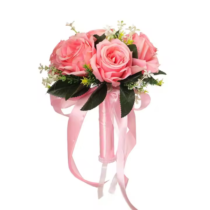 Bouquet De Novia Artificial De Rosa Silken En Blanco Y Champán Para Damas De Honor Y Fiesta De Boda Decoración De Hogar - 1