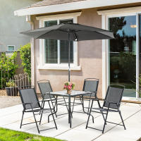 Outsunny Conjunto de Muebles de Jardín con 4 Sillas Plegables Mesa de Comedor de Vidrio y Sombrilla Inclinable Protección del Sol para Patio Terraza Exterior 80x80x70 cm - details 1