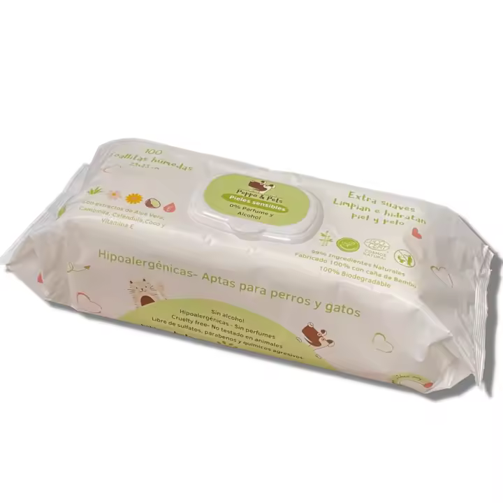 Peppo and Pets - Toallitas húmedas limpiadoras para Perros y Gatos- Hipoalergénicas-Sin Perfume- 99% Ingredientes Naturales- Compostables- Sin Alcohol - 1