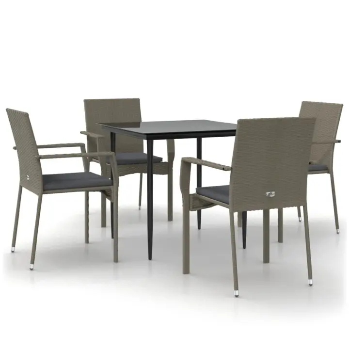 vidaXL Set comedor jardín 5 pzas y cojines ratán sintético negro gris - 1