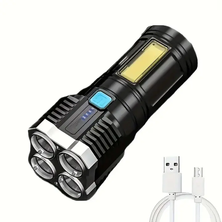 Linterna De Mano Recargable LED Alta Potencia Para Camping Con 4 Lámparas LED Y Luz Lateral COB Para Iluminación Al Aire Libre USB - 1