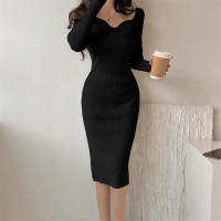 Vestido Midi Bodycon De Lana Para Mujer Seoulish Otoño Invierno Con Cuello Cuadrado Y Manga Larga Estilo Elegante Oficina - details 21