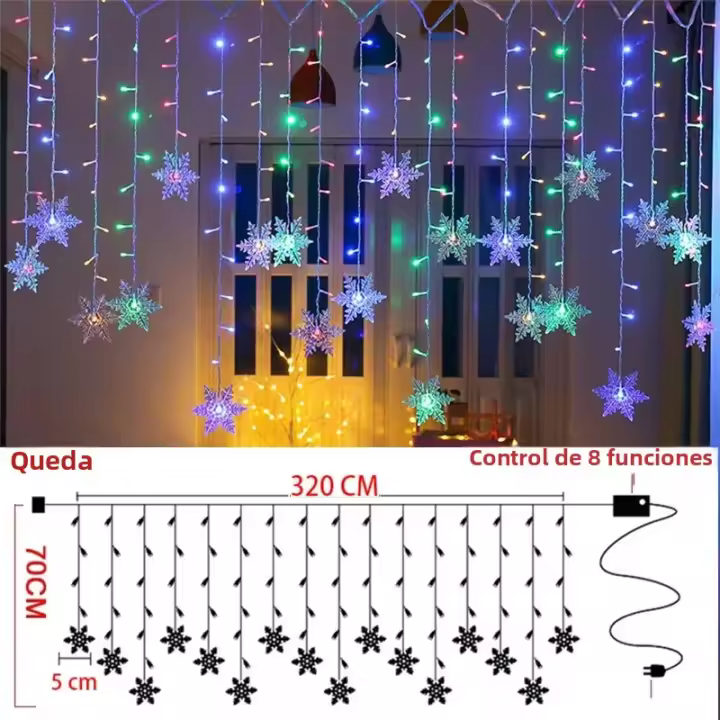 Luces LED De Navidad Con Forma De Copo De Nieve Y Escarcha Para Cortina Impermeables De Fairy Colocables En Conexión Con Ondas Para Fiesta De Vacaciones - 1