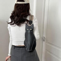 Bolso Bandolera De Cuero PU Negro Con Estampado De Gato Mujer Estilo Coreano Con Correa Ancha Bolso De Pecho Para Mujer Moda - details 4