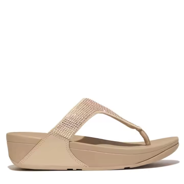 Cómoda  Cómoda chancla mujer FITFLOP LULU CRYSTAL EMBELLISHED THOE POPST entre dedos en elegante tejido beig con pedrería. Tecnología Microwobbleboard amortiguadora Altura Tacón bajo (3-5 cm) Referencia EC5-A94-LATTE - 1