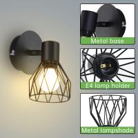 Lámpara de pared interior, lámpara de pared vintage, enchufe E14, giro de 350 ° y giro de 90 °, foco de pared, 40W máx. Apliques negros industriales para salas de estar, dormitorios, pasillo, escaleras, Juego de 2 [Clase energética A +] - details 2