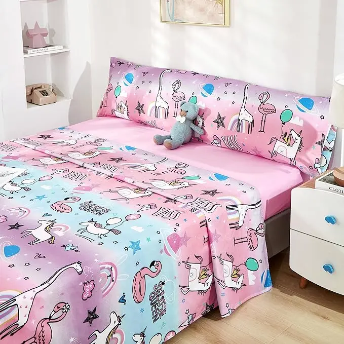 TODOBIEN STORE - Juego de Sábanas Infantil para Cama 3 Piezas - 1 Sábanas Bajera Ajustable Cama 90,105cm con Encimera 165x260cm,175x260cm y 1 Funda de Almohada Larga (Cama de 90x190cm,105x190cm) - 1