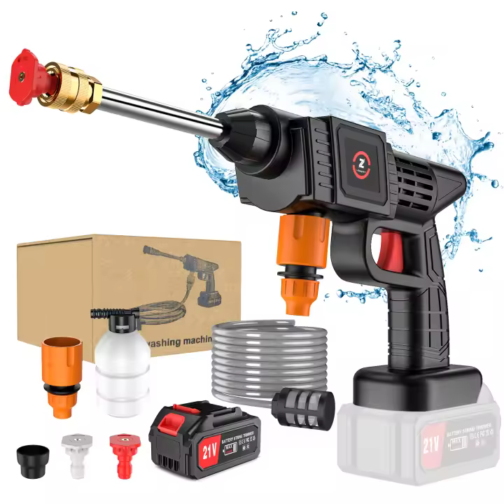 21V Cordless High Pressure Lithium Car Wash Water Gun 50-70Bar 30000mAh range 10m Jet Multi-Purpose Nozzle Car Yard Cleaner - 1