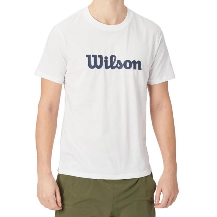 Wilson Team Graphic T-Shirt White, sports apparel made of cotton and polyester blend, features moisture-wicking technology and side openings for movement, ideal for training or casual wear, perfect for men's sports.