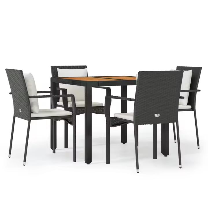 vidaXL Set de muebles jardín 5 pzas con cojines ratán sintético negro - 1