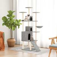 vidaXL Rascador para gatos con postes de sisal 175 cm torre para gatos Color Crema,  Gris claro,  Gris oscuro y mas - details 1