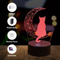 Lámpara De Noche 3D Mooncat USB Para Ambiente De Dormitorio Y Sala De Estar Regalo De Cumpleaños Y Festivales Luz De Noche Animal ABS LED - details 0