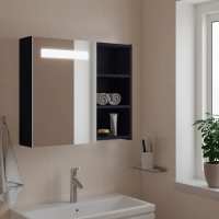 vidaXL Mueble de baño con espejo y luz LED 60x13x52 cm en color Roble/Gris/Blanco y más | almacenamiento funcional diseño moderno para baño dormitorio sala - details 1