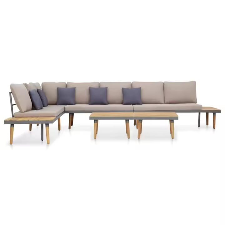 vidaXL Juego muebles de jardín 7 plazas y cojines madera acacia marrón - 1