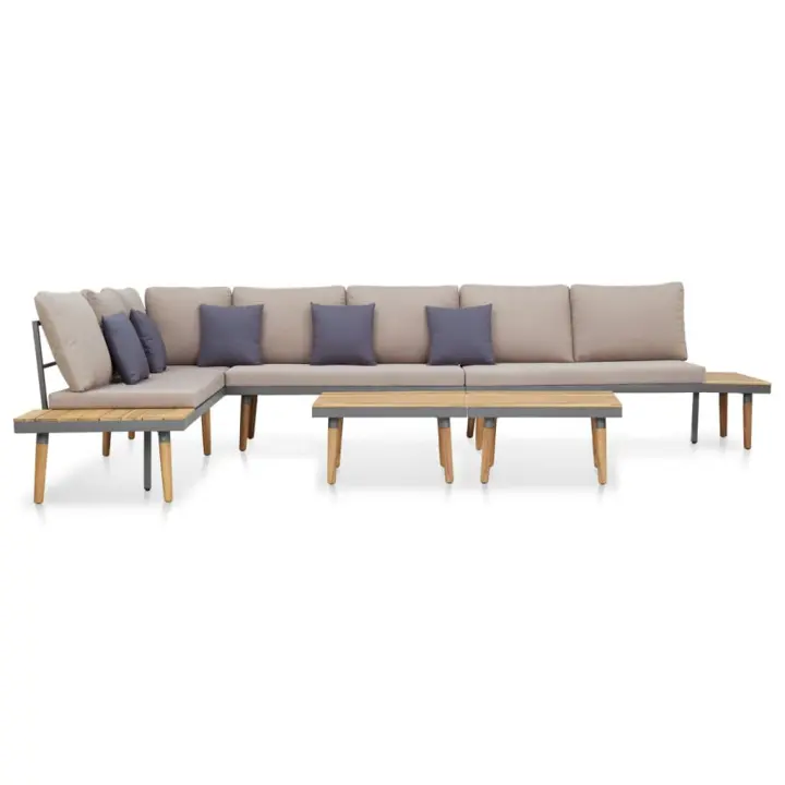 vidaXL Juego muebles de jardín 7 plazas y cojines madera acacia marrón - 1