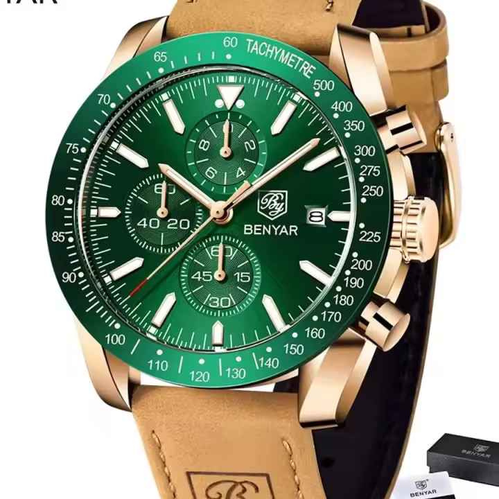 Reloj Deportivo Casual BENYAR Para Hombre Lujo Impermeable Cuarzo Cuero Militar Cronógrafo Reloj De Pulsera Top Marca - 1