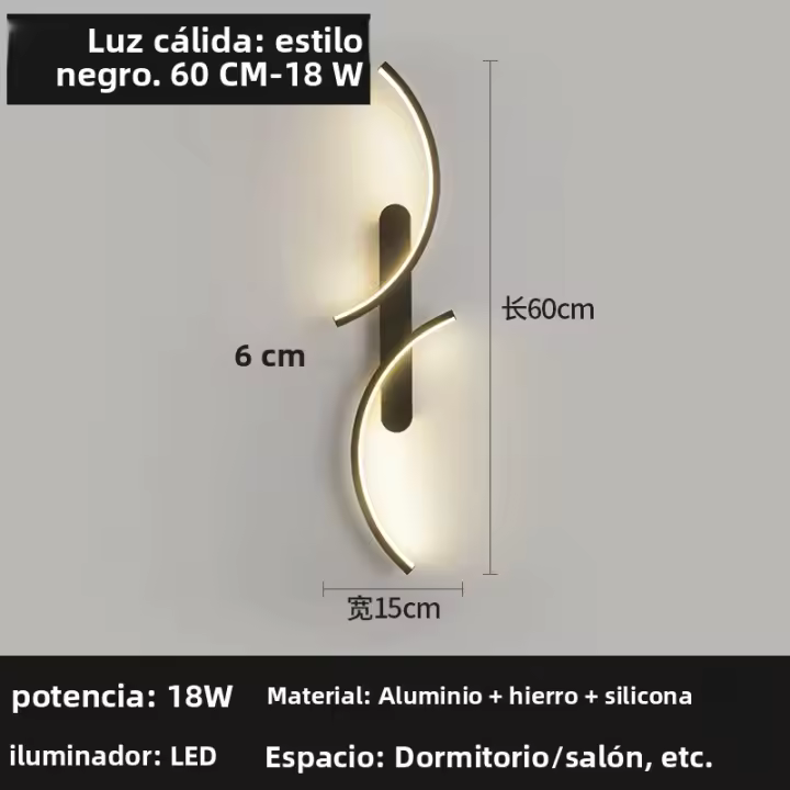 Lámpara De Pared Moderna En Forma De C LED Minimalista Para Decoración De Hogar Sala De Estar Dormitorio Pasillo Oficina Instalación En Pared Material Aluminio Negro - 1
