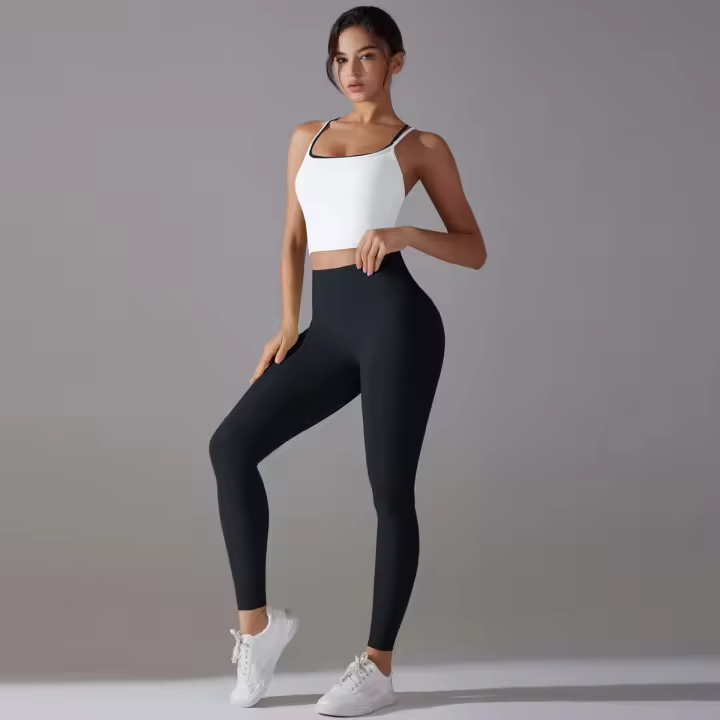 Conjunto De Yoga Deportivo Halter Sin Mangas Top Y Pantalones Para Gimnasio Fitness Entrenamiento Correr Ciclismo Color Sólido - 1