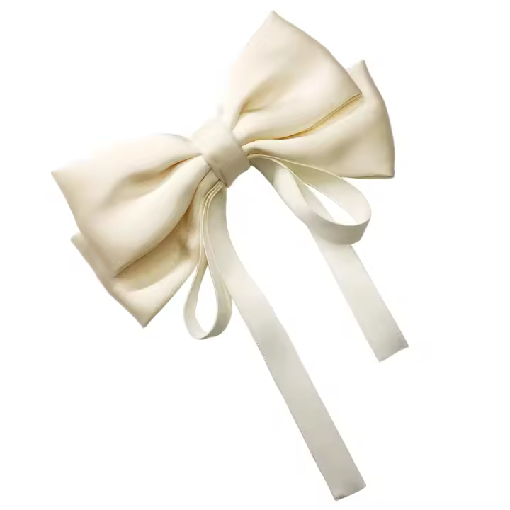 pieza de lazo grande para el cabello de satén sedoso color marfil, pinza para cola de caballo para mujer y niña, pasador para el cabello con lazo grande de grogrén, pinza de cocodrilo, accesorios para pasador - 1