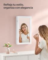 Espejo joyero de pared, organizador espacioso en marrón rústico o blanco, ahorro de espacio ideal para accesorios, con cerradura y 2 llaves, 37x10x67 cm - details 2