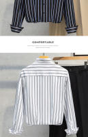 Camisa Hombre Verano 2024 Manga Larga Cuello En Pointe Estilo Slim Fit Rayada Negra Y Blanca Antideslizante No Hierro Resistente a Arrugas Para Negocios - details 15