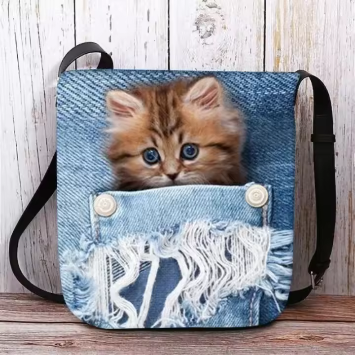 Bolso De Hombro Para Mujer De Gran Capacidad Estampado De Gato Bolso Cruzado Personalizado Ligero Bolsa De Mano Casual De Denuio - 1
