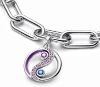 Medallón de plata esterlina PANDORA con cristales azules y morados y esmalte morado，Viene con un embalaje de caja de regalo completo. - details 1