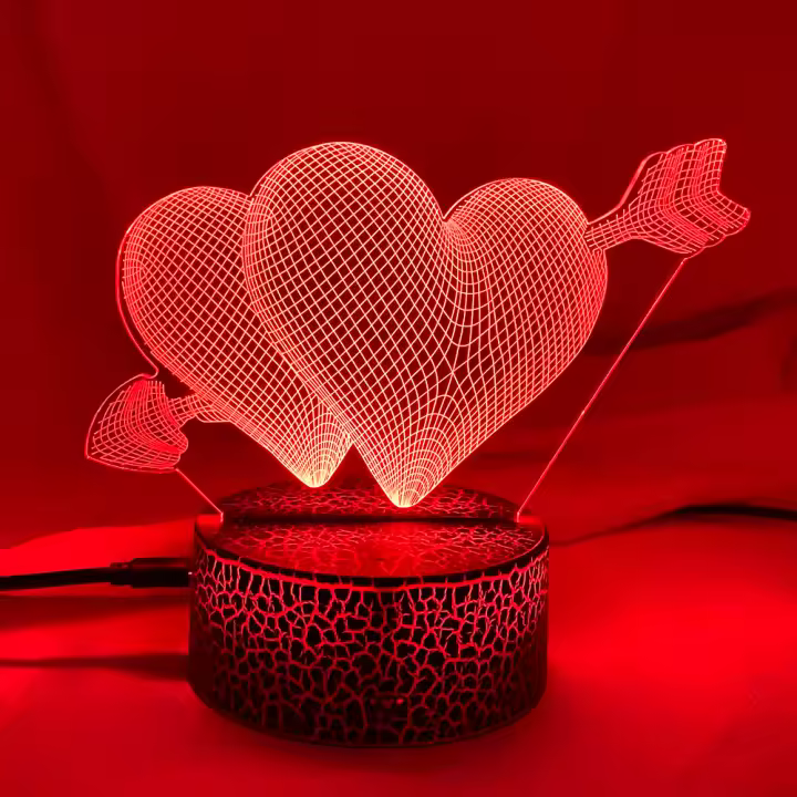 Lámpara De Noche 3D Con Corazones Y Interruptor Táctil LED Para Decoración De Hogar Luz Atmosférica Colorida Para Mesa Lámpara De Borde - 1
