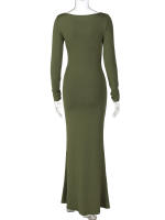 Vestido Largo De Manga Completa Elegante Dulzura Para Mujer Ruched Bodycon Sencillo De Fiesta Noche Y Cocktail Y2K Polyester Spandex - details 3